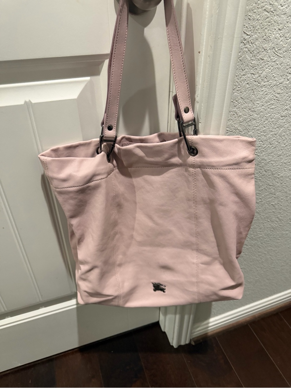 Burberry Pale Pink Leather Tote with Signature Horseferry Motif